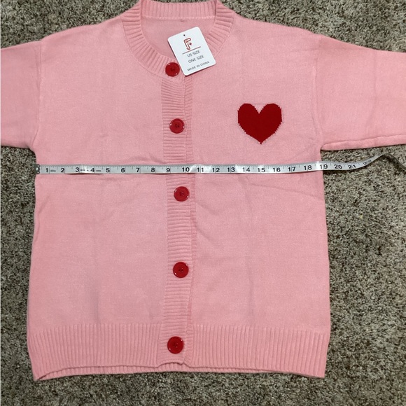 Findthy Sweater Women Knitted Pink Cardigan Valentines Heart Printed Bottons - Picture 3 of 12